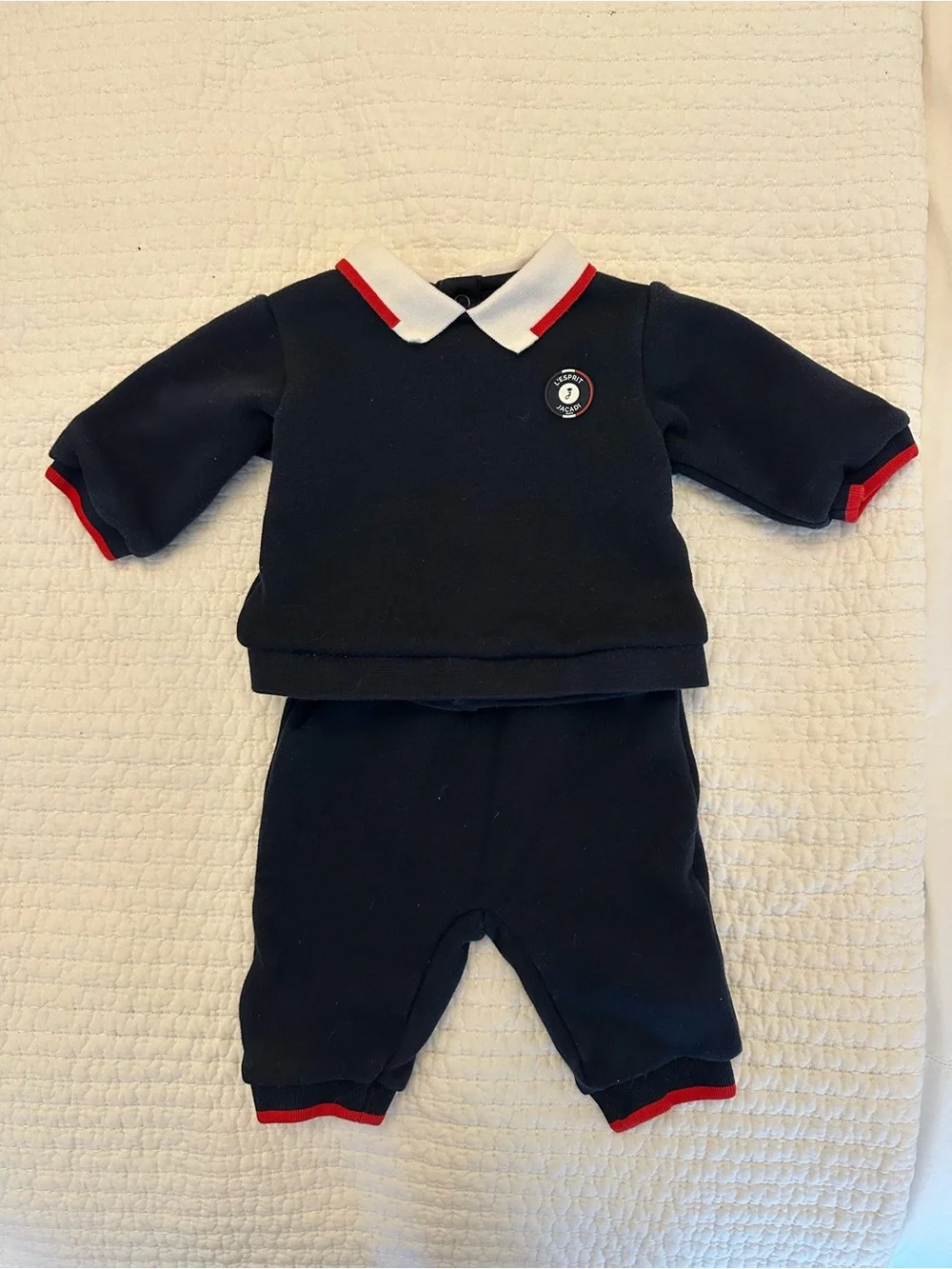 Jacadi Navy Baby Two-Piece Set with White Collar and Red Trim